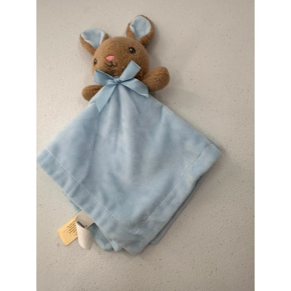 MTY International Bunny Lovey Security Blanket Blue Brown Plush Stuffed Animal